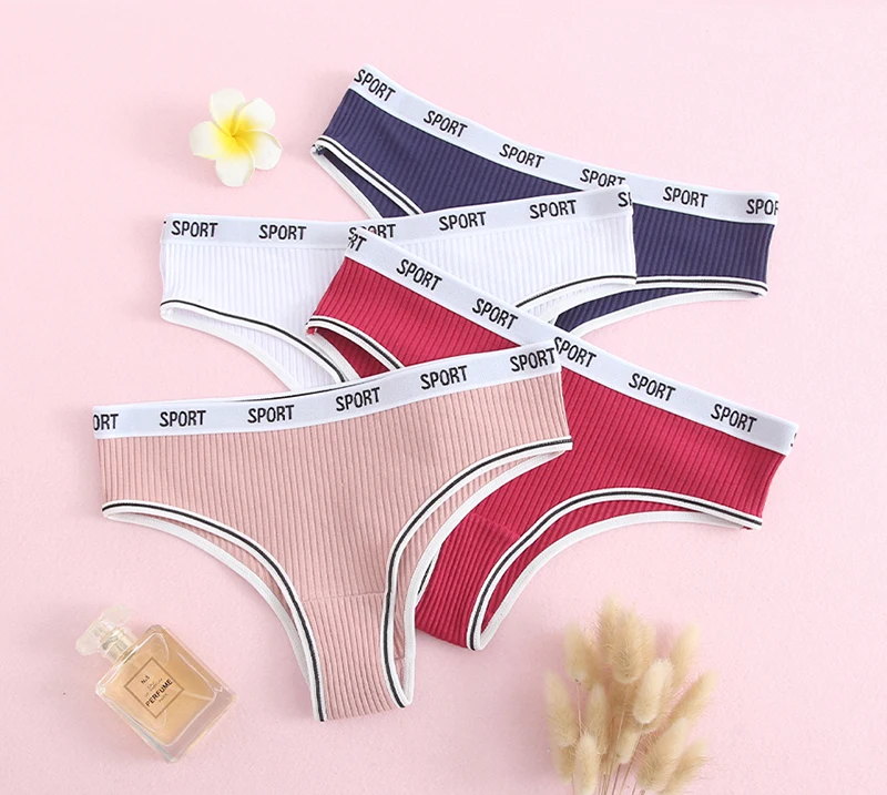 Women Panties Thong Thread Solid Color Youth Thong Underwear Cotton ...