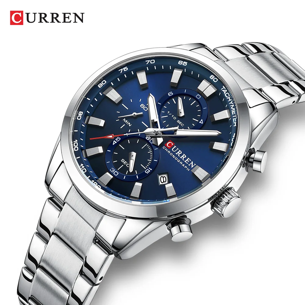 CURREN 8445 Watch for Men Waterproof Stainless Steel Strap Chronograph  Quartz Watches Men's Luminous Wrist Watch Relojes Hombres