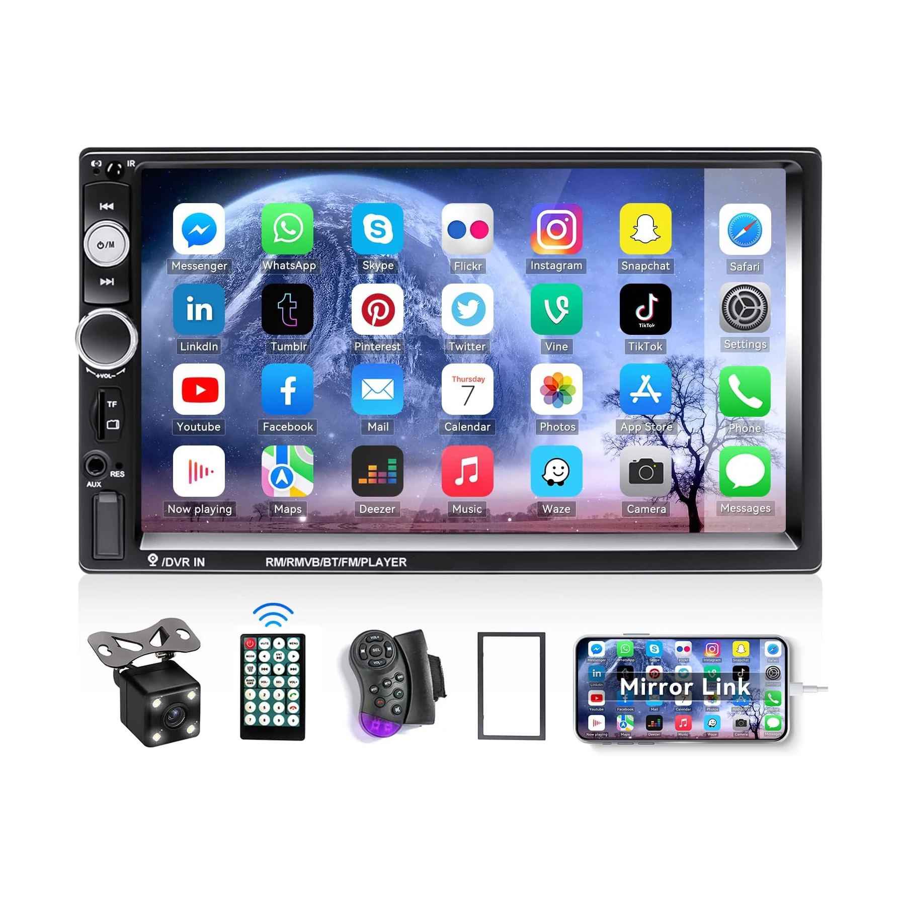 7-Inch HD Touch Screen Car Stereo 2 Din Radio MP5 Player Digital Display Bluetooth Multimedia USB SD Aux-in Autorao Amplifier