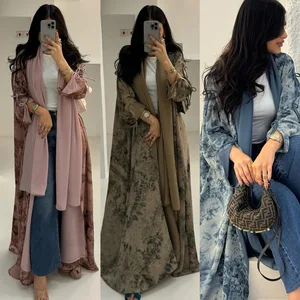 Fashionable and Elegant Middle East Muslim Wide-swing Custom-made  Exotic Printed  High-end  Modest Abaya set with  headscarf
