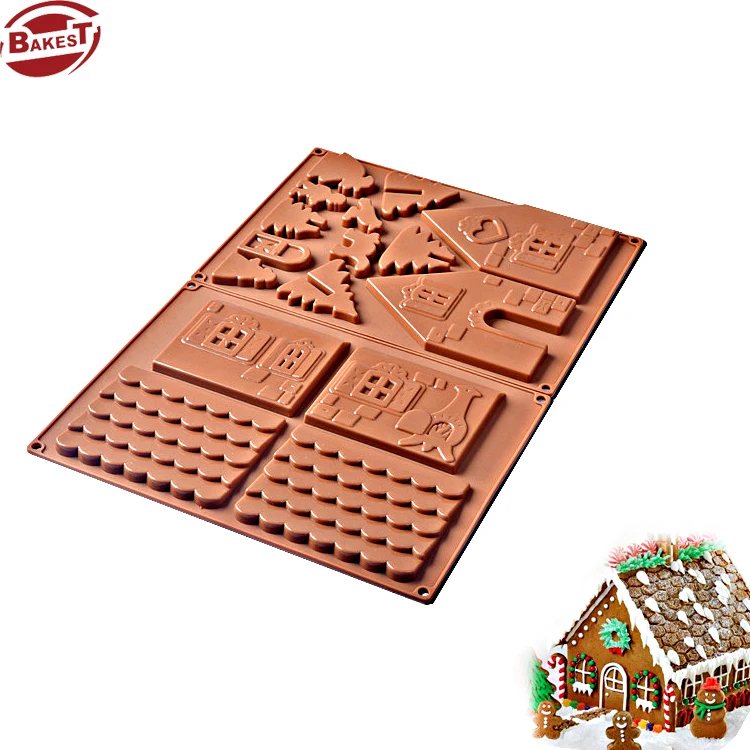 Hot Selling House Shape Baking Craft Silicone Christmas Cake Mold Gingerbread House Kit