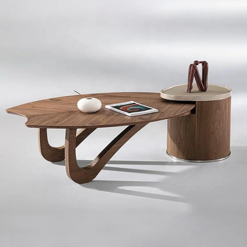 Coffee Table Personality Creative  Light Luxury High Sense Small Apartment Living Room Home Walnut Veneer Shaped Coffee Table