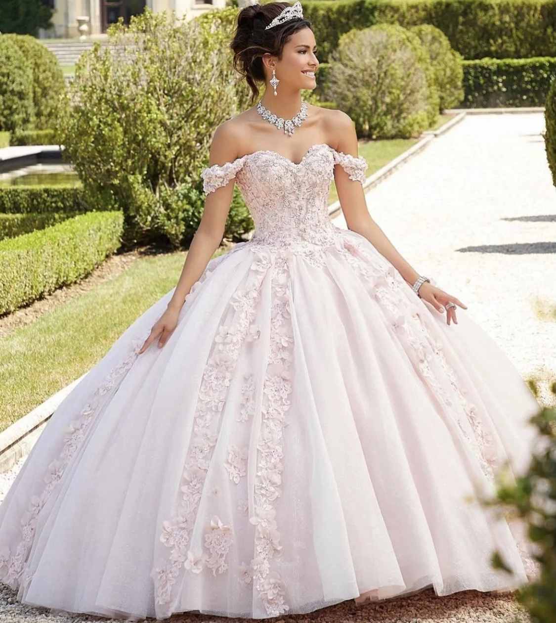 chinese dress ladies Off The Shoulder Pink Ball Gown,Pink Princess Dress,Pink Sweet 16 Dres –  Simplepromdress main image 1