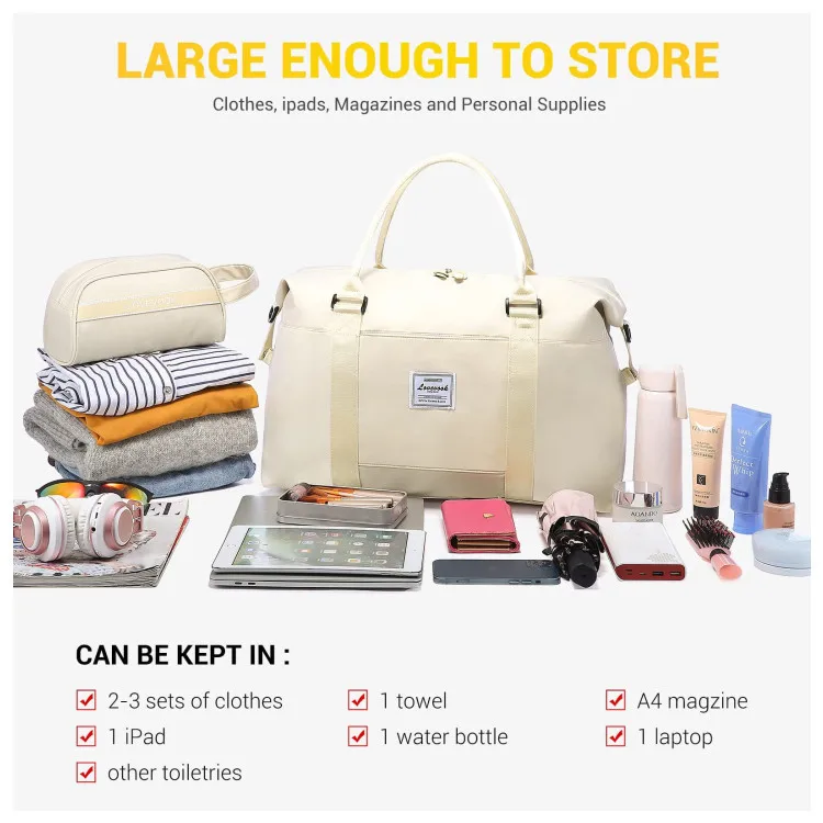 Customized Waterproof Travel Duffel Bag Set with Toiletry Carry On Weekender Sport Gym Bag with Wet Pocket
