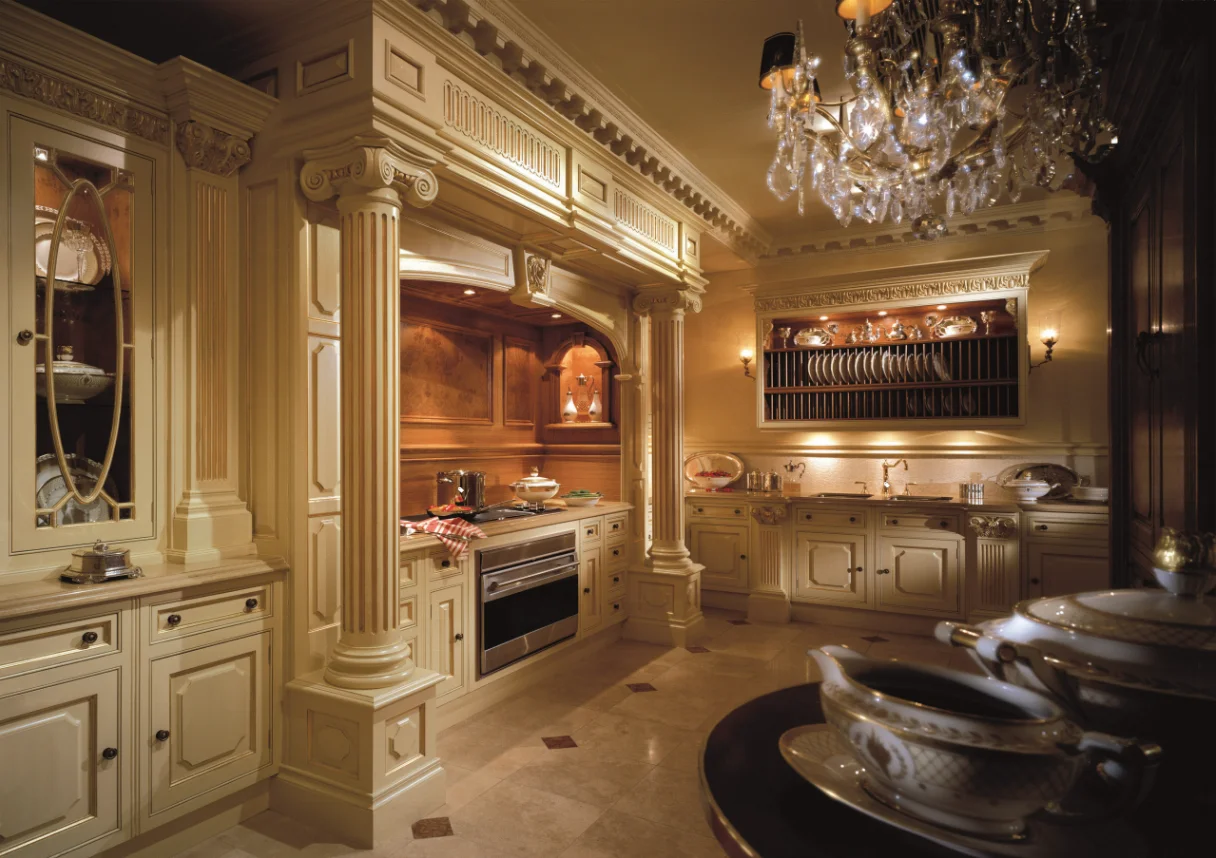 European Clive Christian Style Kitchen All Wood Customized Kitchen Cabinet With Roman Column