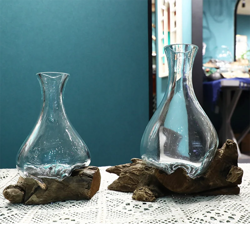 流木と青いガラスの花瓶 流木 ガラス オブジェ