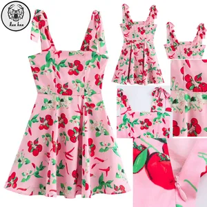 Summer New Cherry Print Summer Casual Daily Clothing Women Mini Dresses