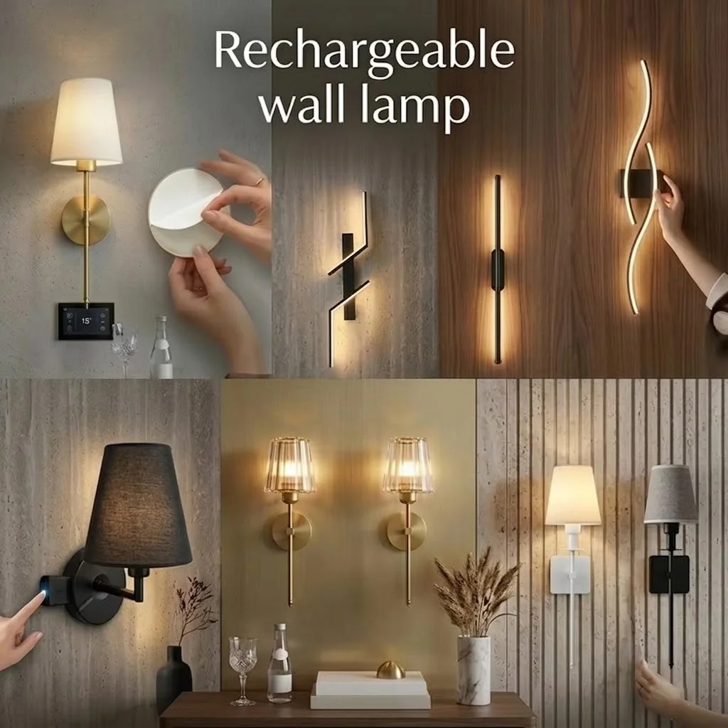Classic Nordic Wireless Indoor for Home Decor Remote Control Led Battery Operated Mounted Sconce Light Rechargeable Wall Lamp