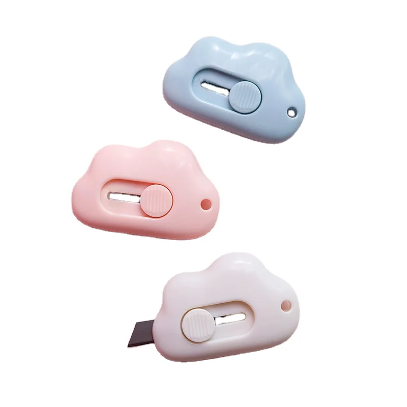 Adorable Tiny Cloud Retractable Paper Cutter Plastic Box Cutters Letter Opener for Key Chain Pocket Bag DIY Projects for Gift