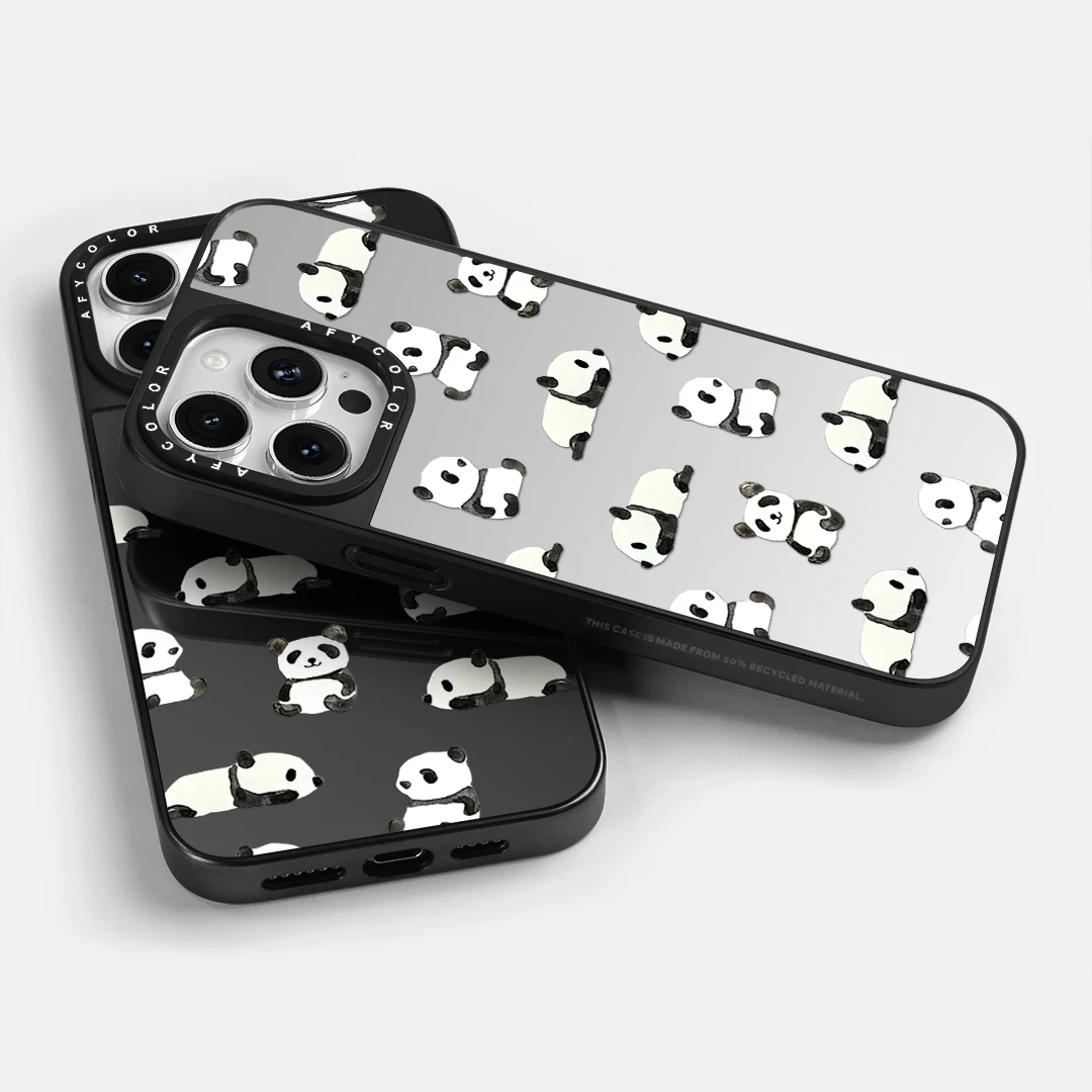 AFYCOLOR Cute Panda Printing Protective Mirrors Phone Cover for Apple  iPhone 15 14 13 Pro Max Designer Make up Mirror Phone Case