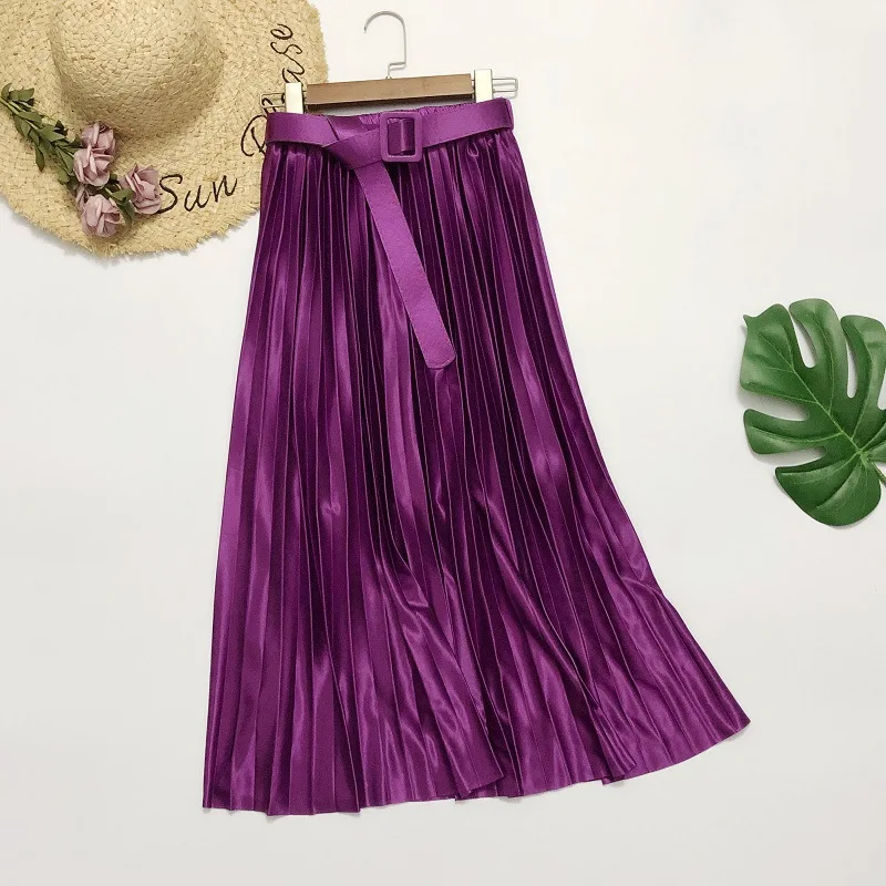 Spring and Summer Women Pleated Skirt With One Size Female Korean Style Women's High Waist Vintage Midi Skirt