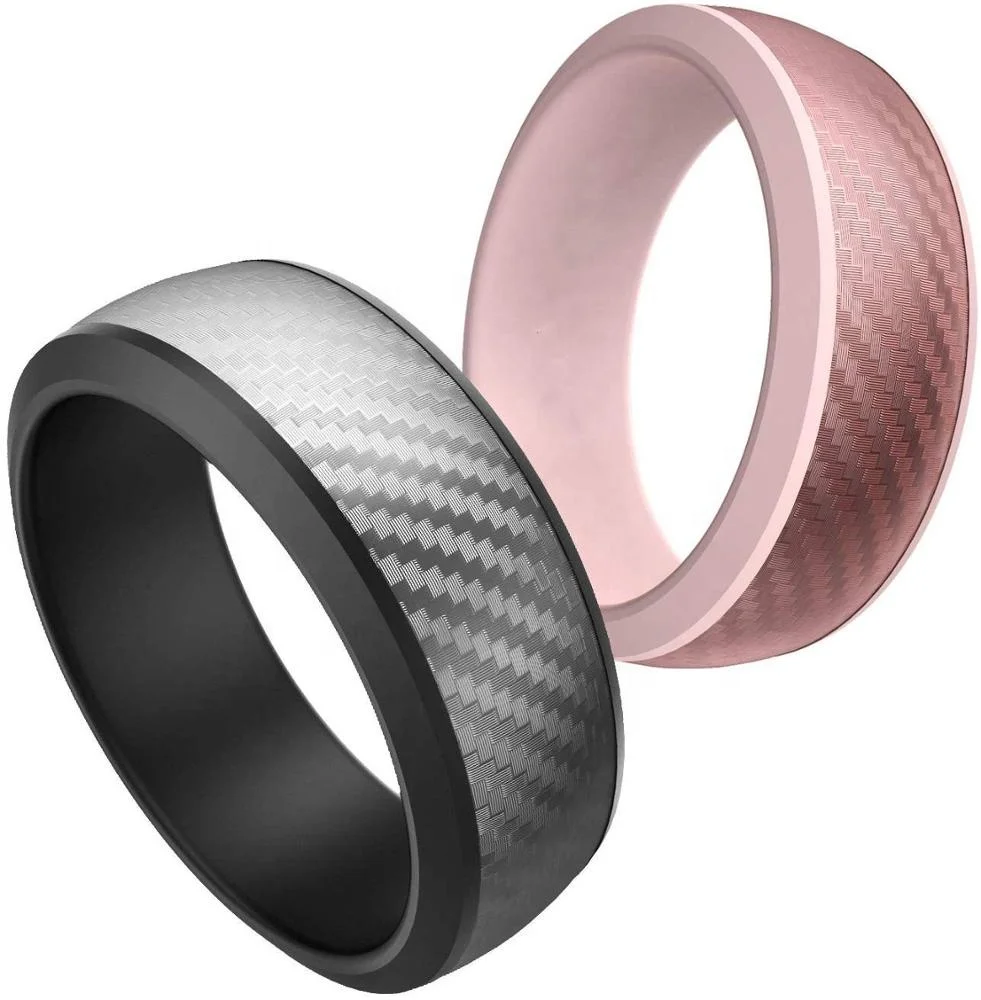 Delicate Stylish Texture Two Piece Silicone Wedding Ring