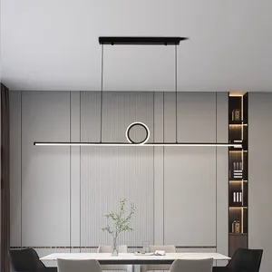 Geometric Linear Minimalist Restaurant bar Chandelier Design Sense Long Strip Study LED Pendant Light Iron Chandeliers