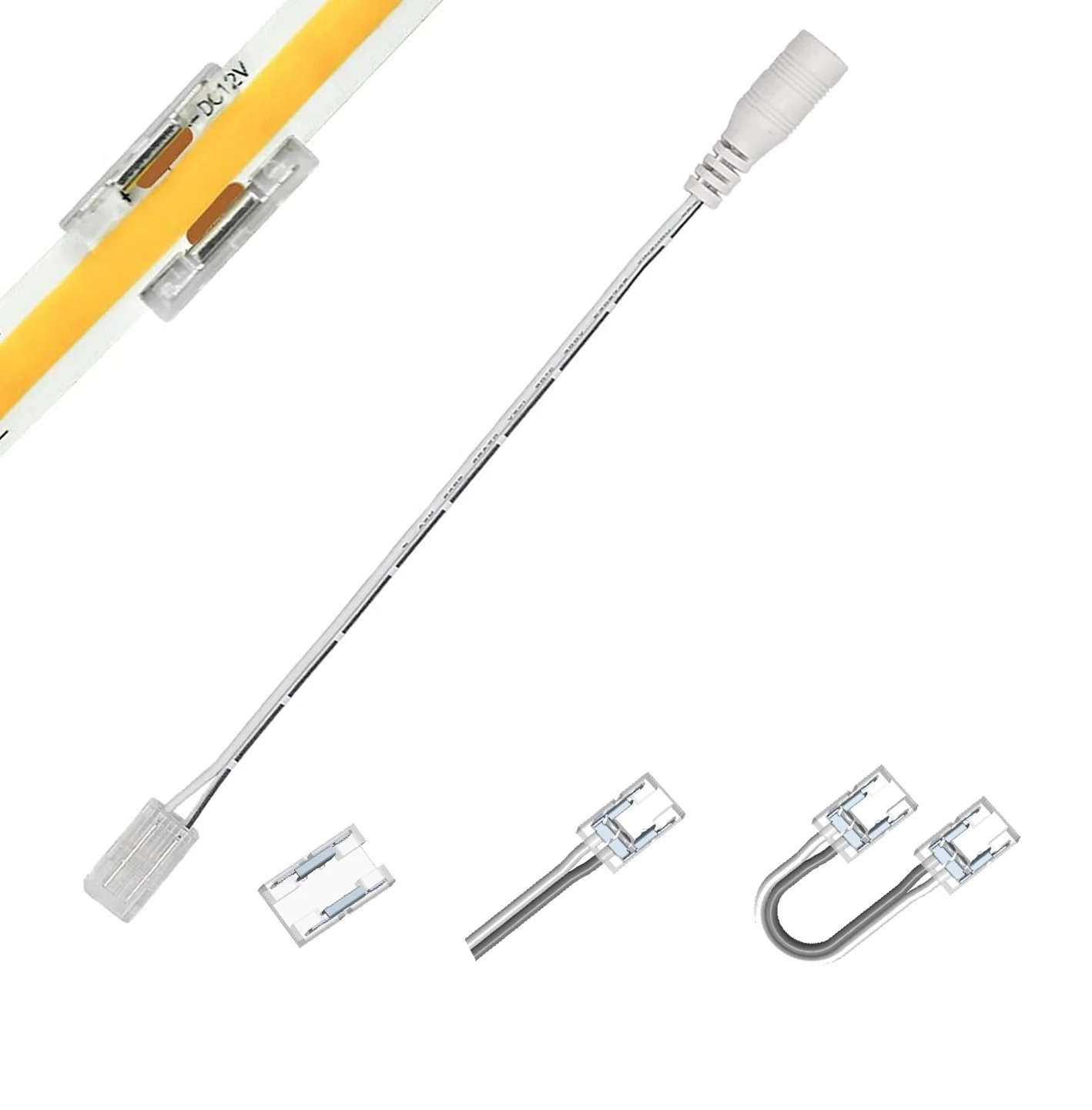 Extension Link Wire Transparent Gapless Middle Connectors Cob Connector  With 2 Pin Dc Female Plug For 8mm Cob Led Strip Lights - Buy 2 Pin 10mm  Strip To Power Splicer Cob Led