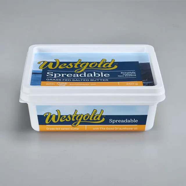 BRC Certificate Retail Disposable Rectangular 250g IML  Butter  Plastic Container pp Margarine Packaging Box with Lid
