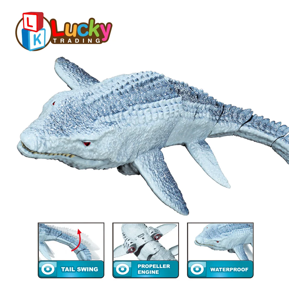 Luckytoys Remote Control Mosasaurus Shark Pool Toys with Rechargeable Battery Remote Control Dinosaur Toys for Kids