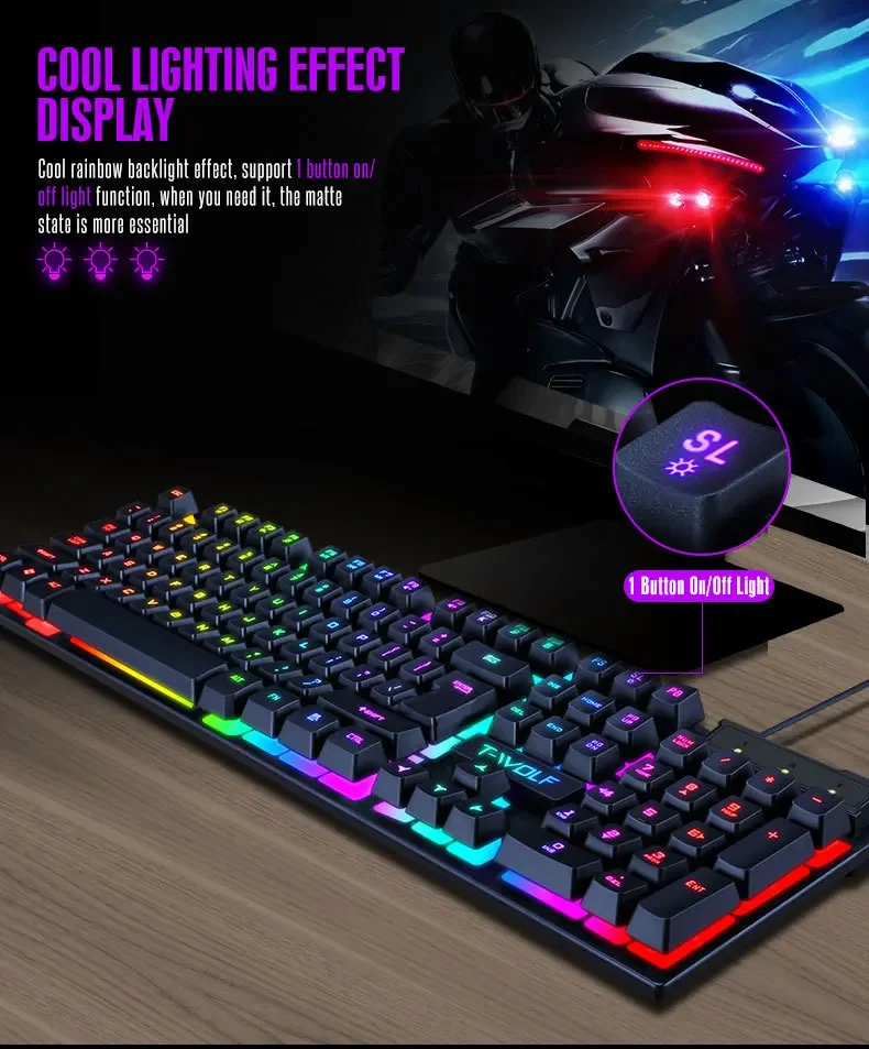 100% Keyboard 104 Keys ISO Layout Spanish Russian Arabic Keyboard Mouse Set Feel Backlig aperçu 4