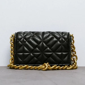 Wholesale Black Quilted PU Leather Gold Chain Shoulder Bag Ladies Handbag Purse for Women