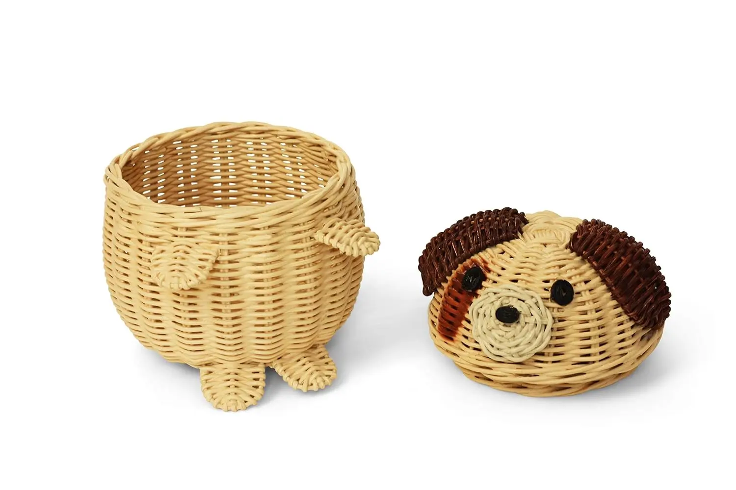 HT Cute Handmade Handcraft Rattan Storage Basket Kids Animal With Lid Decorative Home Decor Dog Organizer