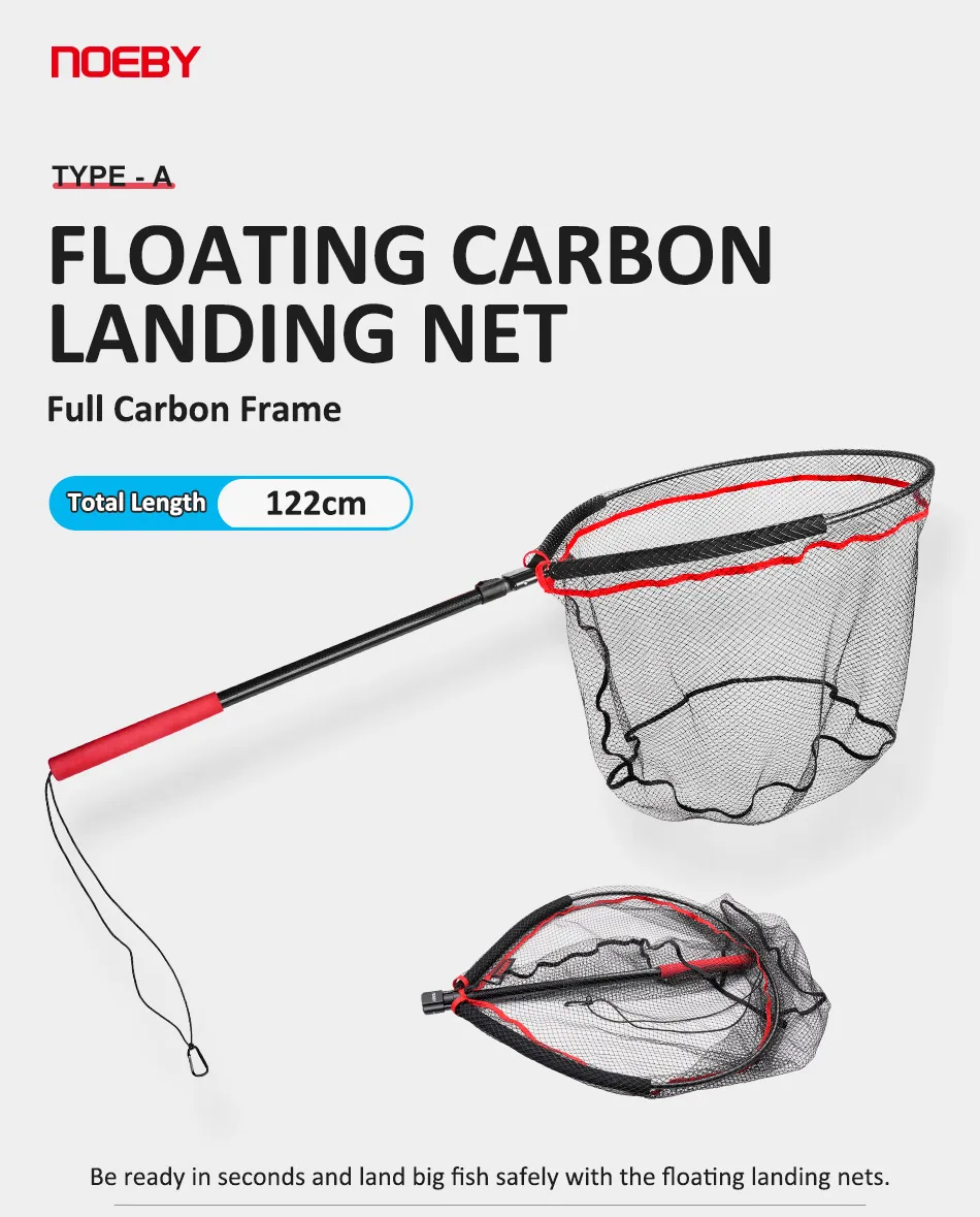Noeby Float Landing Net 60x50cm Folding Net Carbon Handle Net Depth Fishing Net Fishing Tackles
