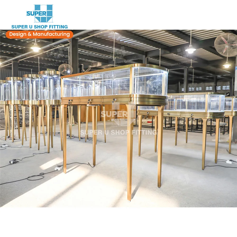 Tempered Glass Jewelry Showcase LED Lighting Jewelry Store Display Counter Fixtures Jewelry Shop Furniture