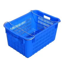 Large Plastic Storage Turnover Basket with Iron Handle Thickened Mesh Style Vegetable Crate