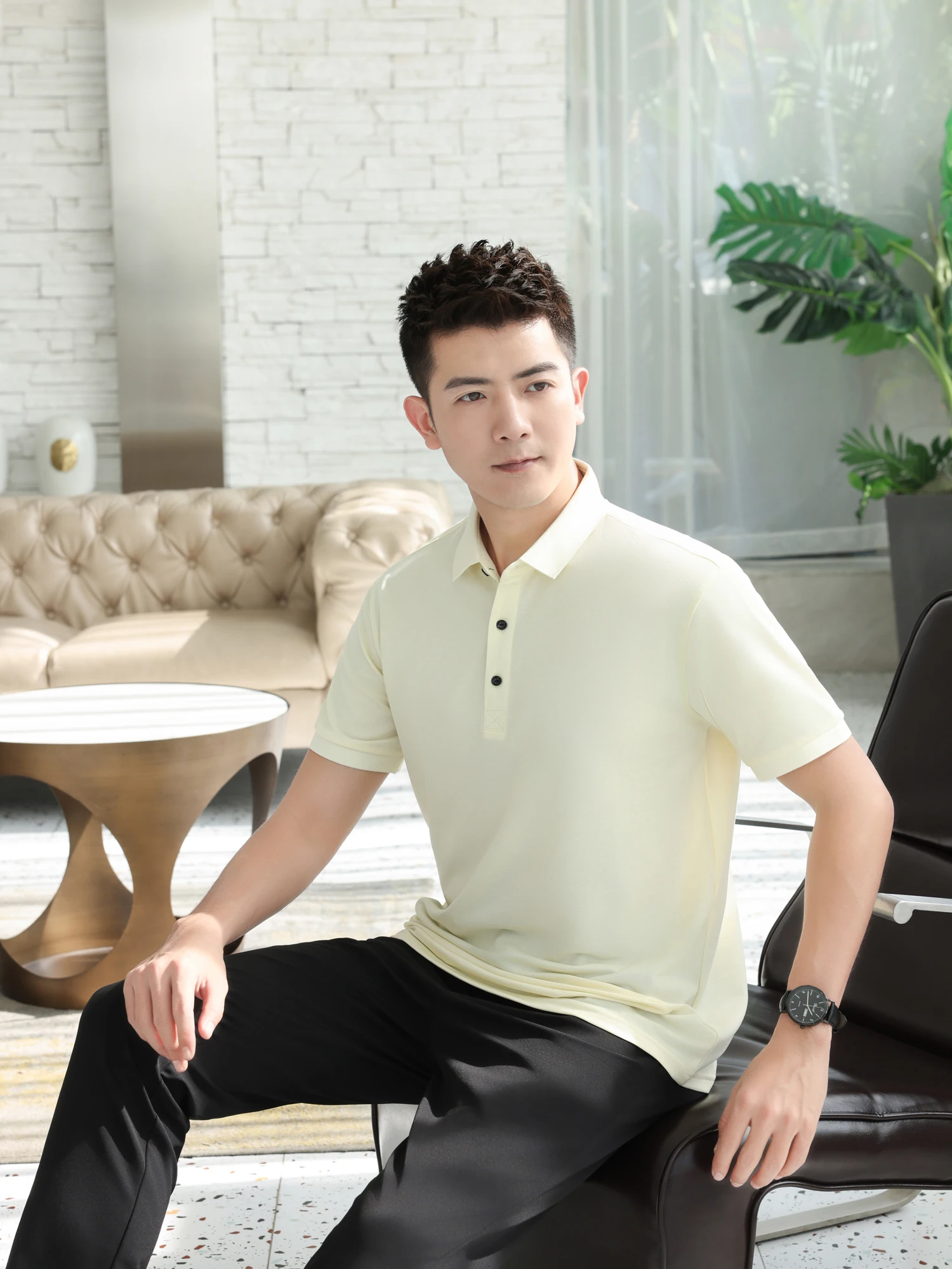 Summer New Ice Cotton Custom Lapel Short Sleeve Men's T-shirt Solid Color Ice Silk Golf Custom Polo 
