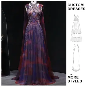 Custom logo Formal Women"s Evening Dress Elegant Tie-Dye Ball Gown Split Hem Ladies  Sequins Evening Dress Featuring Design