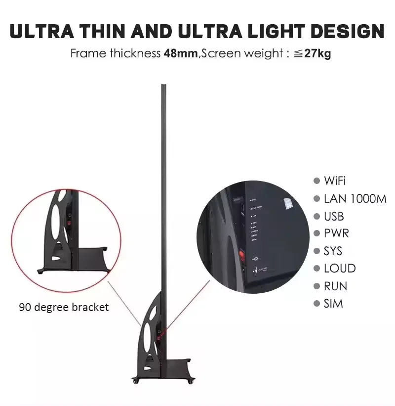P2 High-Resolution Portable Indoor LED Display WIFI & USB Controlled Standing Poster Screen Panel manufacture