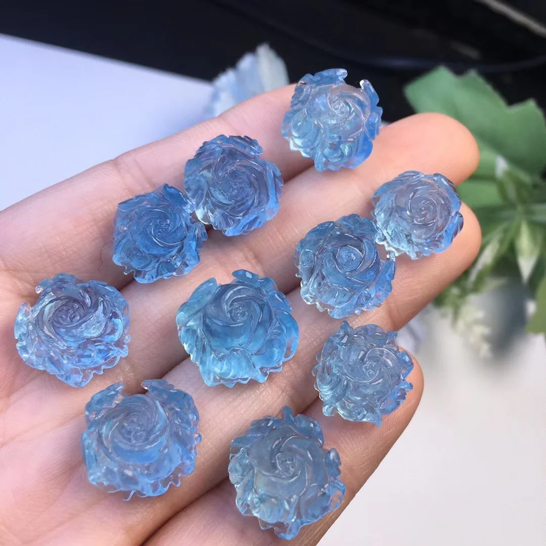 Натуральный высококачественный резной хрустальный цветок Аквамариновый кристалл резьба лотоса для