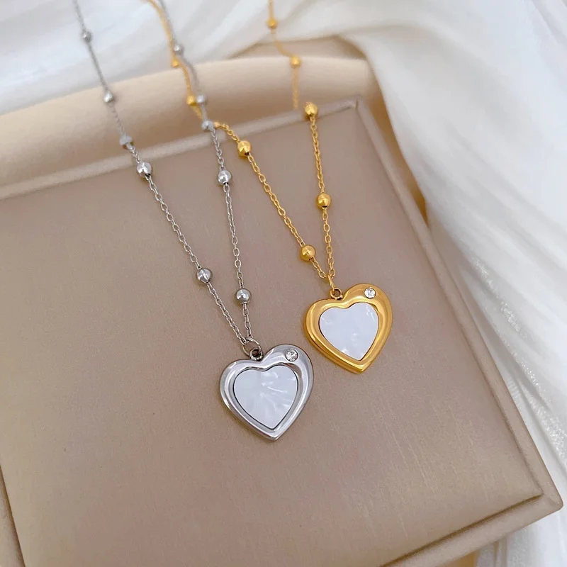 product 2026 high quality heart shaped pendant shell diamond stainless steel non fading ladies heart shaped pendant necklace-3