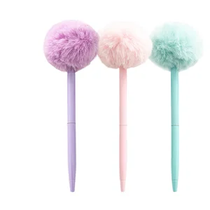 Manufacturer Wholesale Creative Cartoon Animal-Themed Plastic Colored Pom-Pom Decorations Ballpoint Student Gifts Erasable