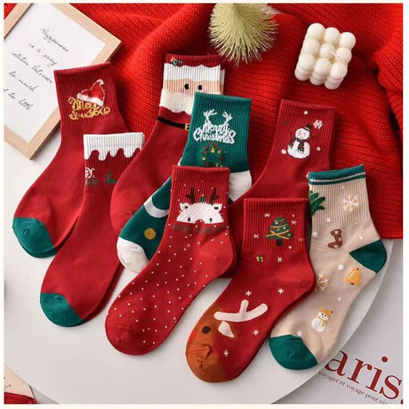 Wholesale Xmas Cartoon Santa Holiday Socks Women Merry Christmas Cotton