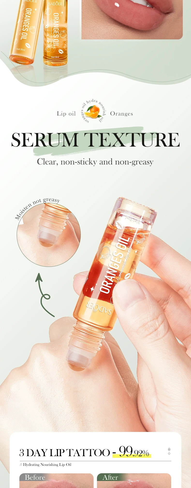 Beauty Products Beauty Products SADOER Organic Fruit Flavor Lip Plumping Oil OEM Private Label Moisturizing Strawberry Peach Lip Oil manufacture