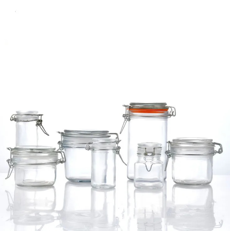 4 oz Clear Glass Jar with Clip Top Lids Square Steel Food Container for Kitchen Storage Sealed Spice Jars Freshness Preserved