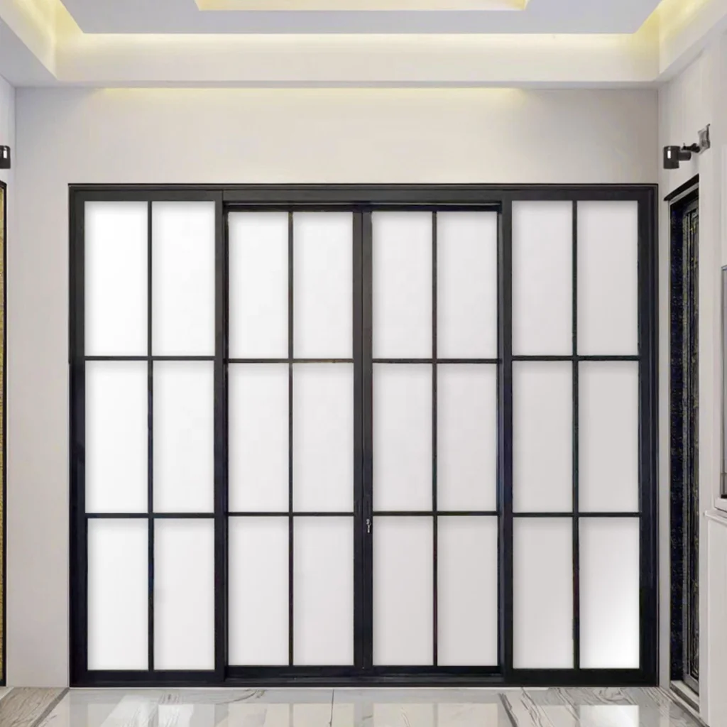 Modern Style Steel Double Glazing Tempered Glass Sliding Doors Windproof Feature Commercial Use 5 Year Warranty Silent Elegant details