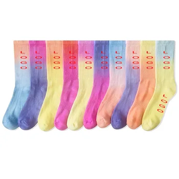 Custom Dip Dye Colorful Casual Cotton Crew Athletic Fashion Wholesale OEM Tie Dye Socks