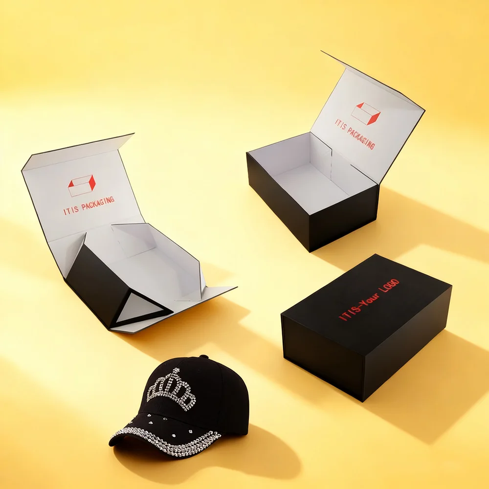 Luxury Hat Packaging Box | Custom Greaseproof Paper Magnetic Folding | New Arrival Headwear Box with Special Offer