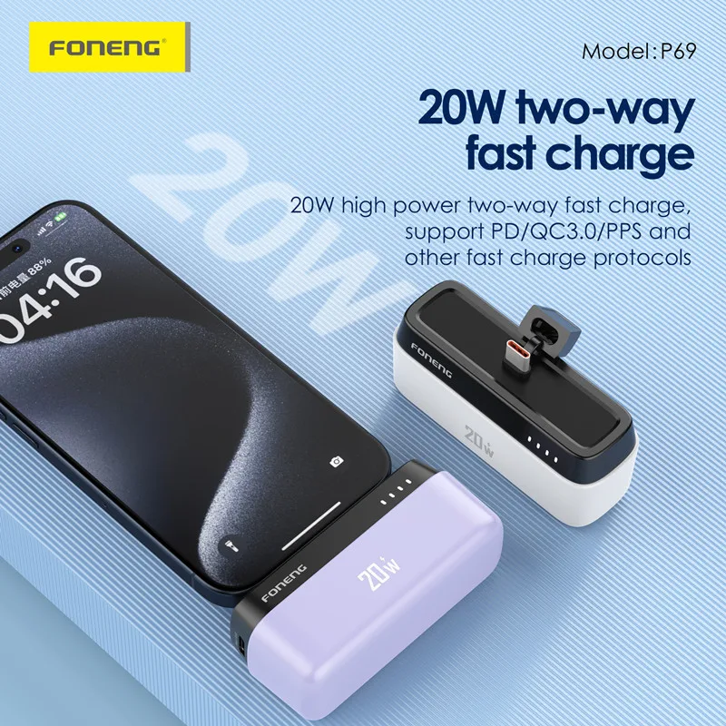 FONENG P69 5000mAh Power Station with Type C Connector Portable Mini 20W Power Bank