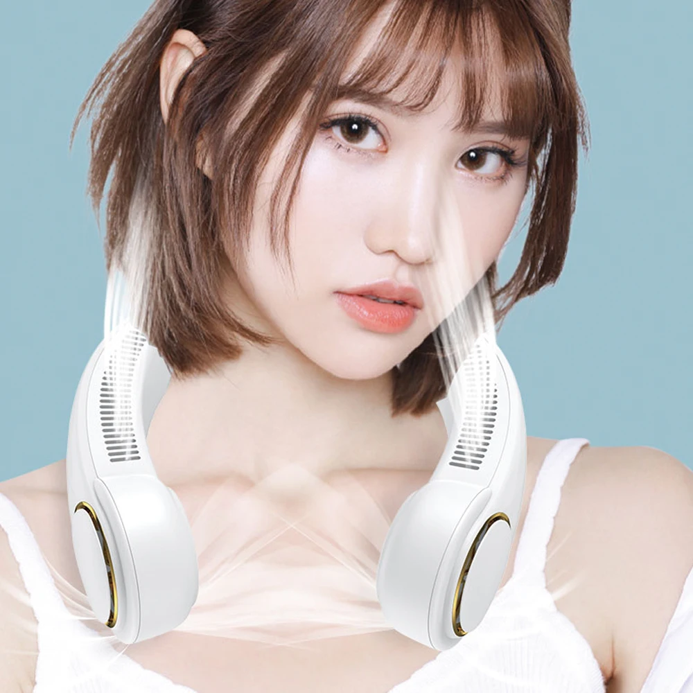 White Portable Bladeless Mini Air Cooling Neck Fan