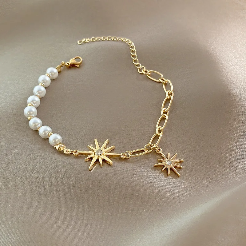 Korean Version of Ins Style Fashion Simple Gold Plated Bracelet Zircon Pearl Design Bracelet
