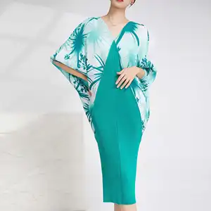 Miyake Pleated Design Dress  European and American Fashion Style Elegant Women's Casual Style Dress