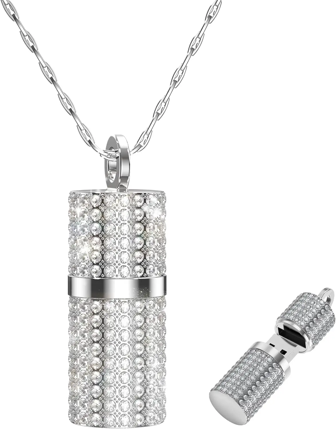 Gitra Flash Drive 64GB Thumb Drive Jewelry USB 2.0 Memory Stick Silver Rhinestone Pen Drive Bling Crystal Necklace with Keychain