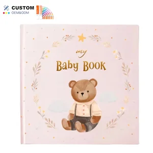 Manufacturer Custom Logo Printing Hardcover Baby Memory Book for Girls Boys 1-5 Years Milestone Keepsake Journal Leather