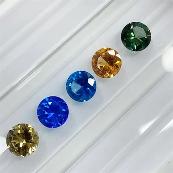 Guangzhou wholesale 3A quality Topaz Synthetic gemstone 1mm-10mm size round shape sky blue yellow Aqua blue cubic zirconia