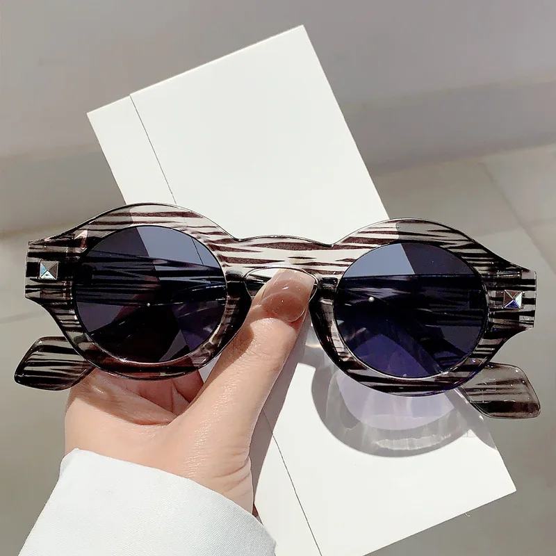 2024 Vintage Rivets Small Round Sunglasses Women Men Metal Hinge Glasses  Thick Frame Grey Transparent Anti Blue Light Eyewear