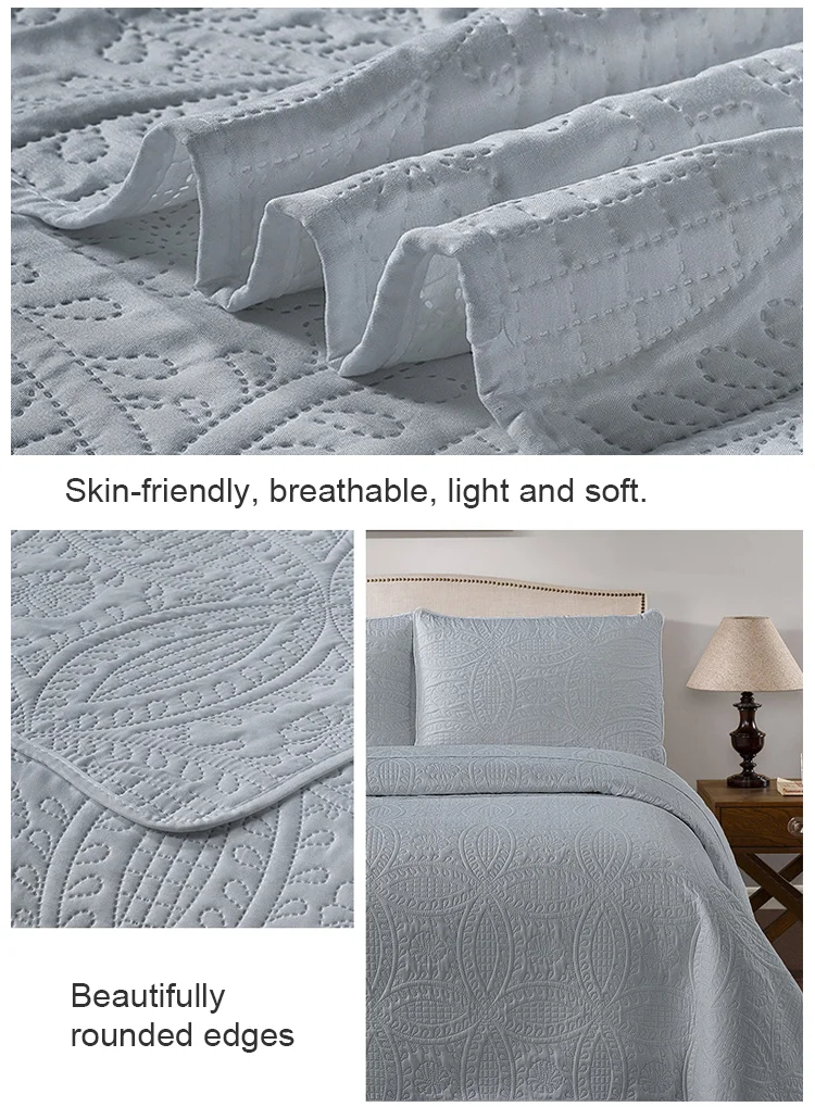 High Quality Summer Bedspread Set 100 Polyester Ultrasonic Embossed