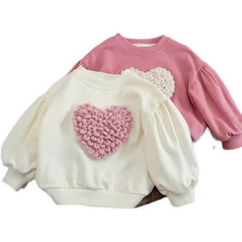 Girls' 2023 autumn sweatshirt new version three-dimensional love loose fashion autumn and winter pullover long-sleeved top