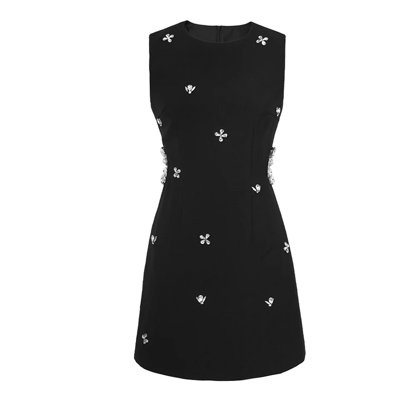 Zyht 30578 Rhinestone Flower Design Side Waist Hollow Out Short Mini Dress Crystal Beading Sleeveless Black Dress Zyht 30578 Rhinestone Flower Design Side Waist Hollow Out Short Mini Dress Crystal Beading Sleeveless Black Dress
