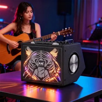 Portable Active Bluetooth Subwoofer Outdoor Powered Wireless Guitar Speaker with Mic Wooden Monitor Amplifier HIFI Sound System